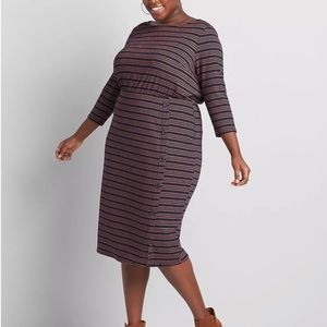 Boatneck Sheath Dress With Button Detail